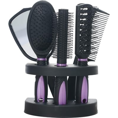 Set van 5 Haar Kammen Spiegel Set Professionele Salon Haar Knippen Borstels Sets Salon Haarverzorging paars