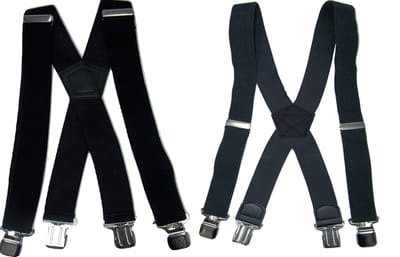 Zwarte en Grijze 4 clip Bretels met stevige sterke brede stalen clips Duo Pack