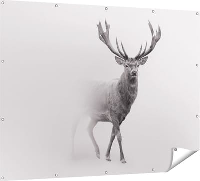 Gards Tuinposter Hert - Zwart Wit - 160x120 cm - Tuindoek - Tuindecoratie - Wanddecoratie buiten - Tuinschilderij
