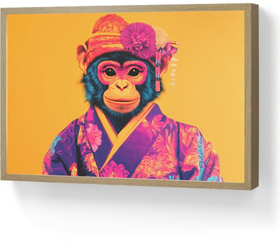 Wandlamp 60x40 cm - Oplaadbaar - Aap - Kimono - Bloemen - Hoofdtooi - Wandlampen binnen woonkamer - Slaapkamer lamp - Decoratieve nachtlamp - Vloerlamp draadloos