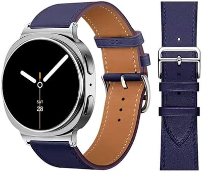 Stravo Premium Slank Leren Bandje – Geschikt voor Samsung Galaxy Watch 9 (40/44mm) / Watch 8 (40/44mm) / 8 Classic (46mm) – Dun Leather Horlogebandje van Echt Leer met RVS Gesp – Leer – Donkerblauw