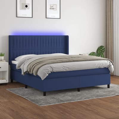 vidaXL - Boxspring - met - matras - en - LED - stof - blauw - 160x200 - cm