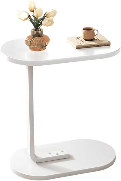 REDOM C-Vorm Bijzettafel – 28×39×58 cm – Modern Industrieel Design – Ruimtebesparende Sofa Bijzettafel voor Woonkamer en Slaapkamer – Stevig Staalframe – Wit