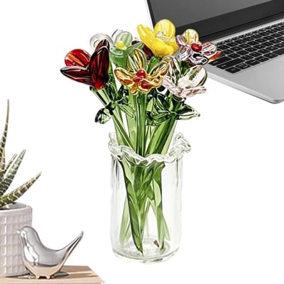 Glazen Bloemen - Miniatuur Boeket - Bureau Decoratie - Handgeblazen Detail - 11 Delig - Multicolor