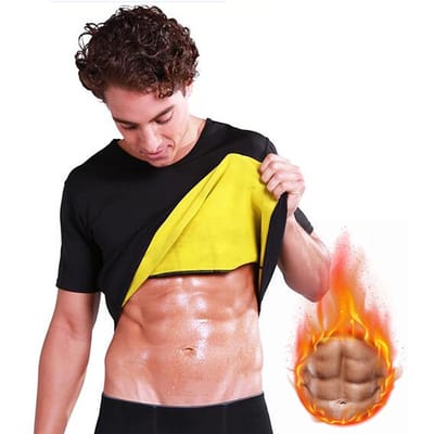 Heren Workout Sauna Pak Neopreen Korte Mouw Zweetshirt Body Shaper Training Gewichtsverlies Shirt XXXL yellow