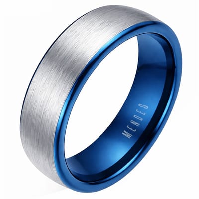 Wolfraam ring geborsteld zilverkleurig met Blauw 6mm-20mm