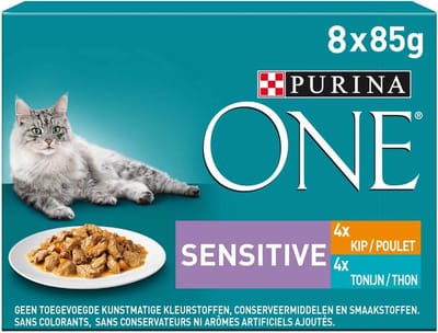 Purina ONE Kattenvoer Nat Adult Sensitive Kip & Tonijn - 8 x 85 gr