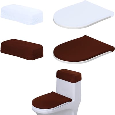 Toiletstoelhoes Set - Badkamer Hoezen - Toilethygiëne - Elastische Pasvorm - Wit Bruin