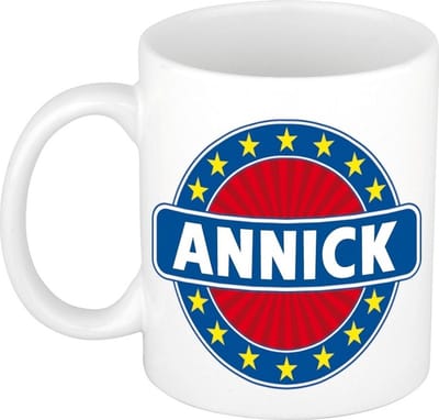 Bellatio Decorations - Annick voornaam - koffiemok - beker - wit/blauw - 300 ml - Cadeau - Heren - Collega - Vaderdag - Verjaardag
