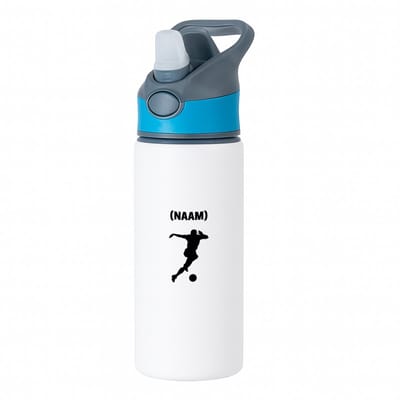 Hacebo® - Voetbal met eigen naam waterfles met rietje blauw - Voetbal - Voetballer - Sport - water fles - 650ML