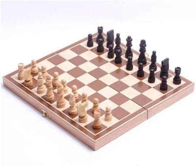Schaakset Houten - Reisspel - Mentale Training - Opvouwbaar Bord - 34 cm - Natuurlijk Hout