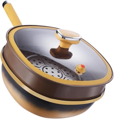 Titanium Koekenpan - Diepe Koekenpan - Dagelijks Koken - Inclusief Stoommandje - 30 cm Doorsnede - Zwart