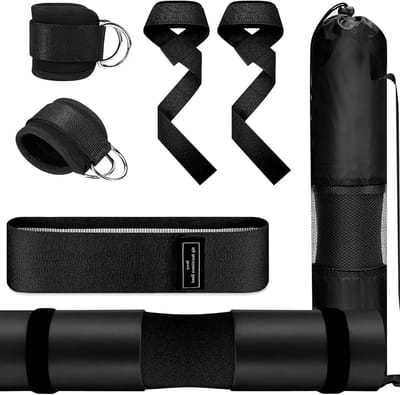 Multifunctionele gymaccessoireset voor heupbrug, squats, lunges, inclusief pad, enkelbanden, trekband, weerstandsband, versterkte fitnessaccessoires