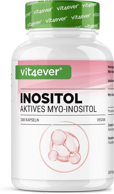 Myo-inositol 1500 mg per dag – 240 vegan capsules met hoge dosering – Zuiver inositol als belangrijk bestanddeel van de celstofwisseling – Zonder onnodige toevoegingen - Vit4ever