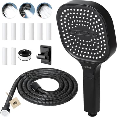Hoofddouche met Anti-kalkfunctie en 2 m Slang, Hoge Druk, Waterbesparend, 3 Instellingen en 8 Filters voor een Luxe Douche-ervaring