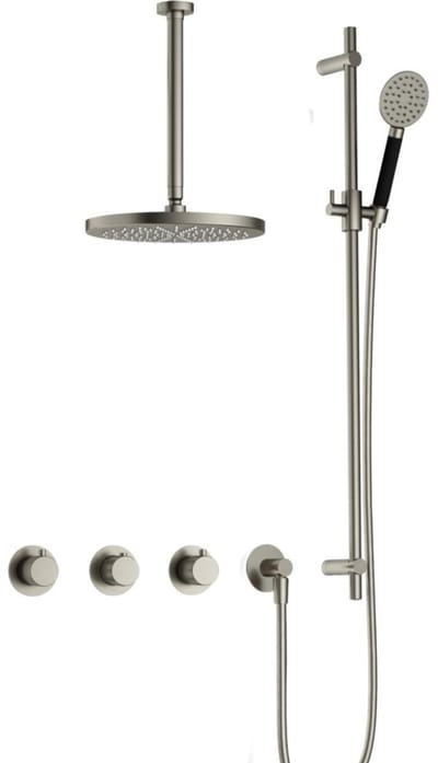 Hotbath Cobber X - CX7067 - Inbouw Regendoucheset - Geborsteld Nikkel - 2 Stopkranen - Thermostatisch - Plafondbuis 30 cm - Hoofddouche 200 mm - Ronde Handdouche 3 Standen - Glijstang 900 mm - Waterbesparend