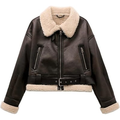 Dames Herfst en Winter Street Style Bont Eendelig Dubbelzijdig Kort Fleece Jack met Riem Ritszak M black