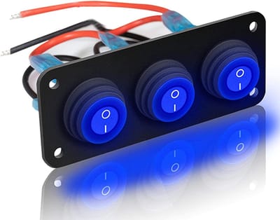 3-Gang Schakelpaneel voor Rocker Switch, 15A 12V-24VDC SPST met 3 Posities en Blauwe LED voor Auto Verlichting, Boot en Caravan Gebruik