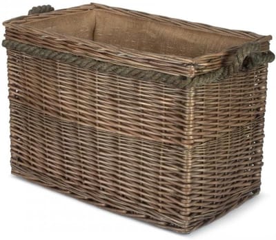 Houten mand - Rieten mand - Haardhout opslag - Antieke afwerking - 50 cm lang - Natuurlijk