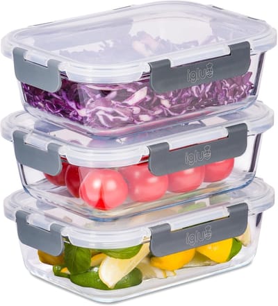Famanu – Glazen foodcontainers 1050 ml set 3 – snap-lock, luchtdicht, magnetron/oven/vaatwasser