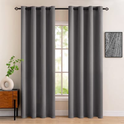 Floraweg Ondoorzichtige Gordijnen met Oogjes,230gsm, Mooie Zachte Verduisterende Gordijnen voor Verduisterende Kamers, voor de Slaapkamer, Woonkamer, Thermisch Gordijn, Koude escherming, Grijs, 1 stuk,140 x 175 cm