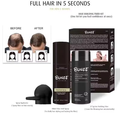 Bunee Hair Volume Fiber Tool Kit - Fiber Hold Spray 120ml en Hair Fiber 27.5 gram Met Spray Applicator (Medium Blonde)