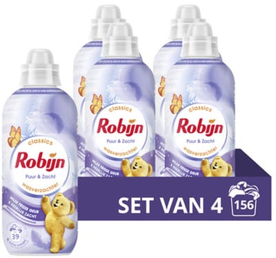 Robijn Wasverzachter - Puur & Zacht - 4 flessen -156 wasbeurten - Voordeelverpakking