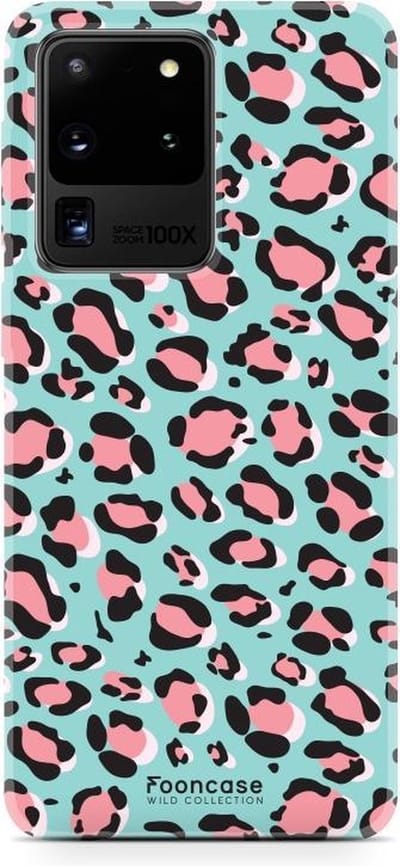 Fooncase Hoesje Geschikt voor Samsung Galaxy S20 Ultra - Shockproof Case - Back Cover / Soft Case - Luipaard / Leopard print / Blauw