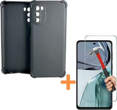Anti-Shock Zwart hoesje silicone met 2 Pack Tempered glas Screen Protector Geschikt voor: Motorola Moto G62 5G