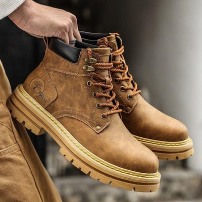 Zomermode Heren Enkellaarsjes Comfortabele Platform Leren Laarzen Heren Antislip Werklaarzen voor Heren Hoge Schacht Motorlaars 42 brown