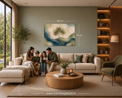 Canvas Schilderij Abstract - Boom in Abstract Landschap - Moderne Wanddecoratie - 100 x 75 cm