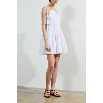 French Connection Amra Cotton Gathered Midi Dres Linen White Taglia: 12 | Abiti Mini Outlet | Donna | Bianco