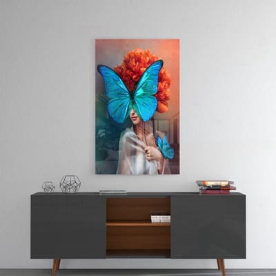 Vlinder vrouw glas schilderij