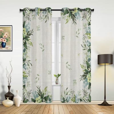 Aquarel Eucalyptus Bladeren Boerderij Vintage Modern Raamgordijnen voor Woonkamer Slaapkamer Gordijn Keuken Behandeling Jaloezieën Drapes 135W x 115H(cm) x1
