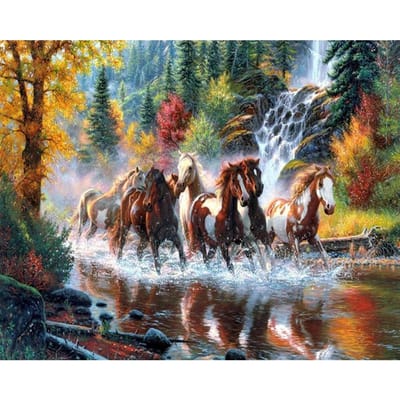 Diamant peinture point de croix mosaïques couverture complète broderie cascade et cheval diamant broderie 20X30CM black