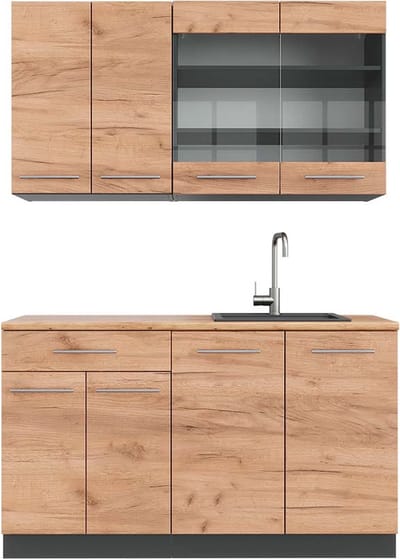 Vicco Fame-Line Eenpersoonskeuken – 140 cm, WB Eik Eik goud/antraciet