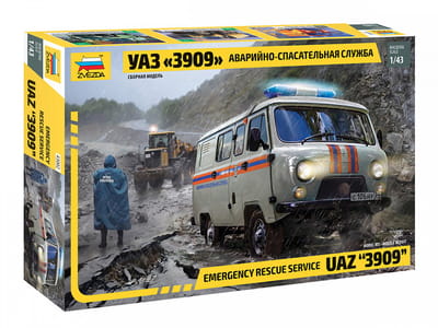 Zvezda Modelbouwpakket Militaire voertuigen - 43002 Emergency Rescue Service UAZ 3909 Plastic - 1:43 - Modelbouw