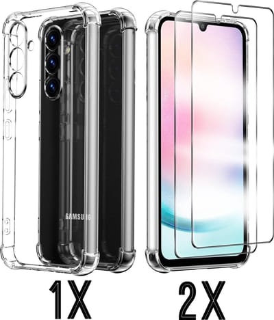 Casemania Hoesje Geschikt voor Samsung Galaxy A35 - Transparant - Anti Shock Back Cover + 2X Glazen Screenprotector
