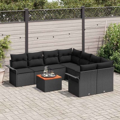 vidaXL - Tuinbank - Set - 9 - st - 8-Aantal - zitplaatsen - Zwart - poly - rattan
