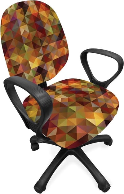 ABAKUHAUS kleurrijke bureaustoel met overtrek, rastermozaïek geometrisch, decoratieve beschermhoes gemaakt van rekstof, goudhaard bruin