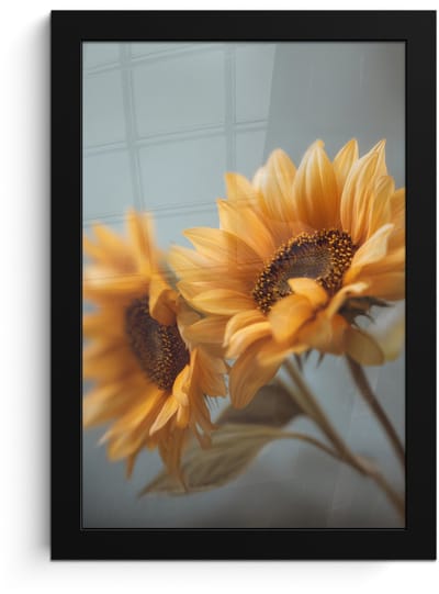 Poster in lijst - Fotolijst 20x30 cm - Posters - Zonnebloemen - Geel - Wazig - Posterlijst zwart - Decoratie - Wanddecoratie woonkamer - Muurdecoratie slaapkamer