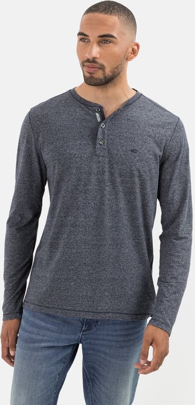 camel active Henley shirt met lange mouwen in duurzaam katoenmix - Maat menswear-3XL - Donkerblauw