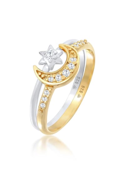Elli - Ring - Dames Stacking Ring Set Sterren Maan Astro Trend met Zirkonia Kristallen in 925 Sterling Zilver - Dames