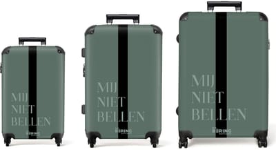 NoBoringSuitcases.com® - Kofferset 3 delig - Koffer lichtgewicht - Groen - Mij niet bellen - Reiskoffer set met 4 wielen - Handbagage trolley - Middelgrote rolkoffer - Ruimbagage koffer - Koffers met TSA slot