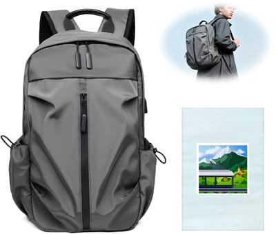 Dagrugzak 20 Liter - Met USB Poort - Waterbestendig Polyester - Laptopvak 15,6 Inch - Voor Kantoor & Sport - Met Kofferriem - Grijs - Uniseks Reisrugzak