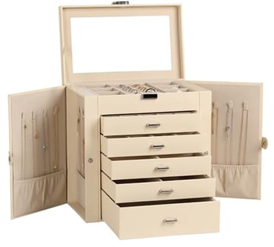 Grote 6-laags sierradenbox met spiegel en opbergruimte voor sieraden en accessoires