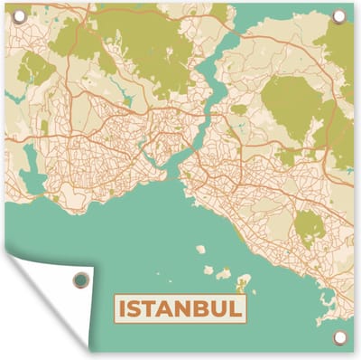 Tuin poster Kaart - Istanbul - Plattegrond - Stadskaart - Vintage - 200x200 cm - Tuindoek