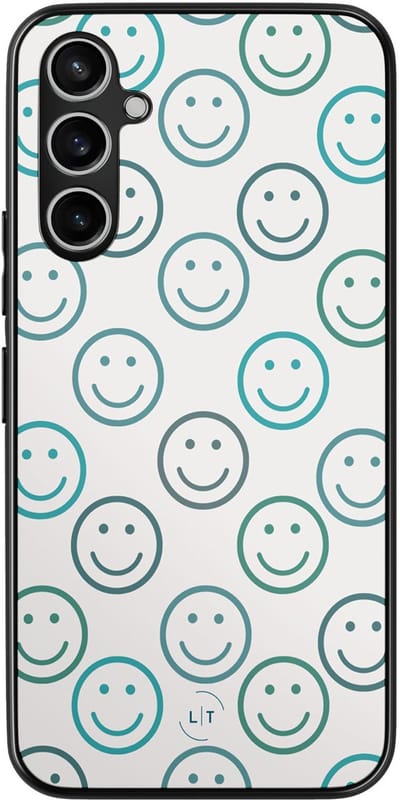 Leuke Telefoonhoesjes - Hoesje geschikt voor Samsung Galaxy A54 - Happy faces - Backcover zwart - Print / Illustratie - Blauw