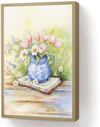 Wandlamp 40x60 cm - Oplaadbaar - Vaas - Delftsblauw - Madeliefjes - Wandlampen binnen woonkamer - Slaapkamer lamp - Decoratieve nachtlamp - Vloerlamp draadloos