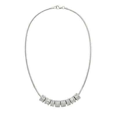 Mr.O Atelier ITALY Bead Choker – Silver Statement Ketting met Witte CZ Stenen | Brass Plated Dames Sieraad